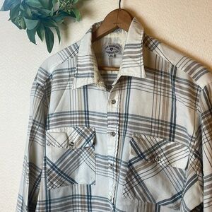 Vintage 80’s Korea Acrylic Plaid Button Up Shirt Don Douglass Retro Mens XL